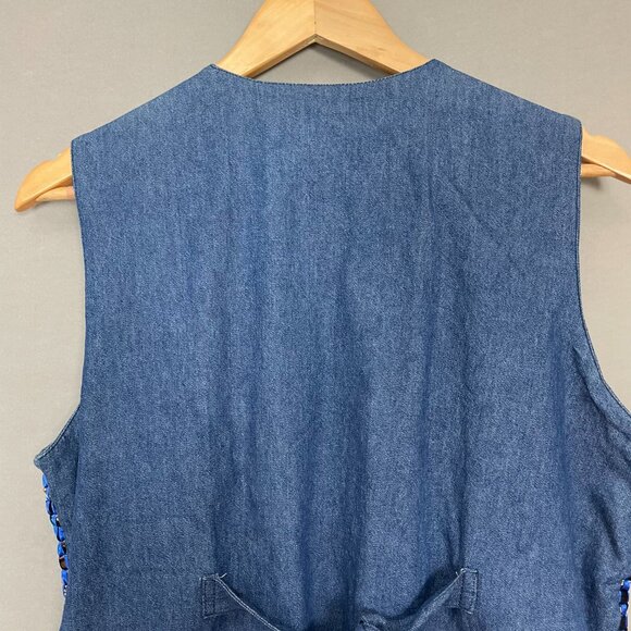 Vintage Vest Woven Ribbon Front Women Sz Small Blue Chambray Artsy Bold Creative - Picture 6 of 9